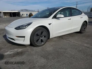 2021 Tesla Model 3 Standard Range Plus with VIN 5YJ3E1EA0MF858839, listed as a Copart auction lot 43784445 with 109,772 mi miles and Salvage Title. Bid and sale history available at DreamBid. Image 1.
