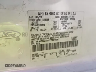 1999 Ford Explorer XLT с VIN 1FMZU32E5XZB80597, выставлен на аукционе IAAI как лот 42099254 с пробегом 267 534 миль миль и . История ставок и продаж доступна на DreamBid. Изображение 9.