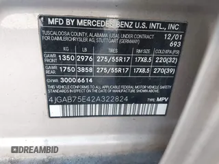 2002 Mercedes-Benz M 320/430/500 with VIN 4JGAB75E42A322824, listed as a IAAI auction lot 41871249 with 203,845 mi miles and . Bid and sale history available at carsss.com. Image 9.