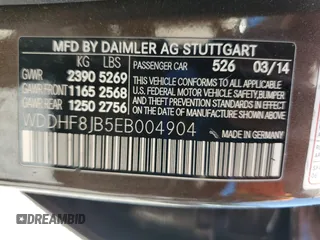 2014 Mercedes-Benz E 350 Luxury with VIN WDDHF8JB5EB004904, listed as a Copart auction lot 56923425 with 135,459 mi miles and Salvage title. Bid and sale history available at DreamBid. Image 13.