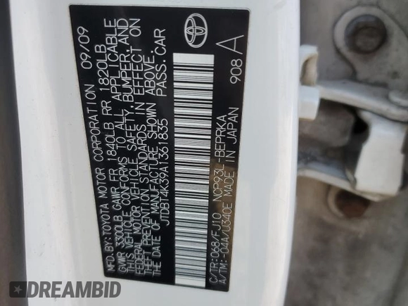 2010 Toyota Yaris with VIN JTDBT4K39A1361835, listed as a Copart auction lot 48660785 with 268,273 mi miles and Salvage Title. Bid and sale history available at carsss.com. Image 14.
