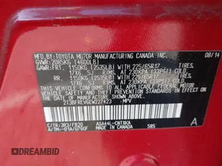 2014 Toyota RAV4 LE with VIN 2T3BFREV6EW227423, listed as a IAAI auction lot 42060083 with 87,215 mi miles and . Bid and sale history available at DreamBid. Image 9.