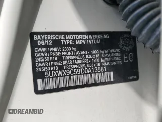 2013 BMW X3 xDrive28i with VIN 5UXWX9C59D0A13581, listed as a Copart auction lot 52074475 with Not Provided miles and Salvage Title. Bid and sale history available at DreamBid. Image 14.