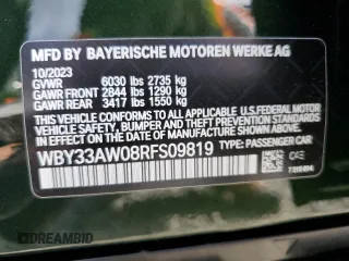 2024 BMW i4 M50 with VIN WBY33AW08RFS09819, listed as a Copart auction lot 47390474 with 593 mi miles and Salvage Title. Bid and sale history available at carsss.com. Image 13.