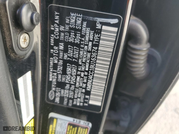 2011 Hyundai Veracruz GLS with VIN KM8NU4CC1BU163674, listed as a Copart auction lot 42760465 with 338,555 mi miles and Salvage Title. Bid and sale history available at carsss.com. Image 13.