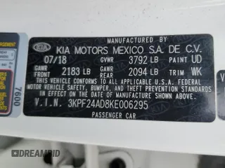 2019 Kia Forte LXS with VIN 3KPF24AD8KE006295, listed as a Copart auction lot 58470675 with 100,879 mi miles and Salvage title. Bid and sale history available at DreamBid. Image 12.