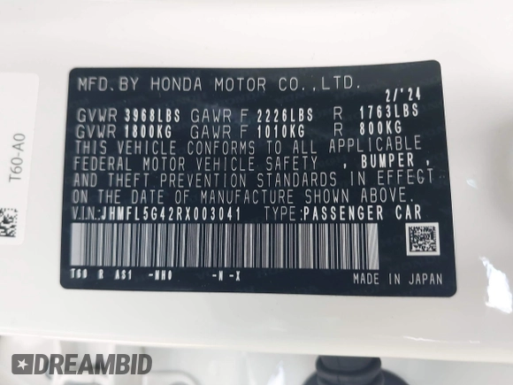 2024 Honda Civic Type R z VIN JHMFL5G42RX003041, wystawiony jako IAAI lot #41548644 z przebiegiem 7 395 mil mil oraz . Historia ofert i sprzedaży dostępna na DreamBid. Obrazek 9.