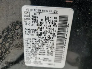 2011 Nissan Murano SL with VIN JN8AZ1MW8BW187782, listed as a Copart auction lot 65265294 with 0 mi miles and Salvage Title. Bid and sale history available at carsss.com. Image 14.