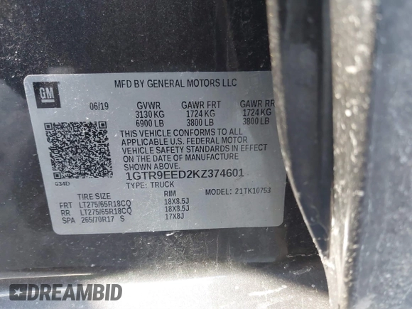 2019 GMC Sierra 1500 with VIN 1GTR9EED2KZ374601, listed as a IAAI auction lot 41329820 with 70,288 mi miles and . Bid and sale history available at DreamBid. Image 9.