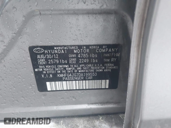 2013 Hyundai Azera z VIN KMHFG4JG7DA199553, wystawiony jako IAAI lot #42218944 z przebiegiem 131 959 mil mil oraz . Historia ofert i sprzedaży dostępna na DreamBid. Obrazek 9.