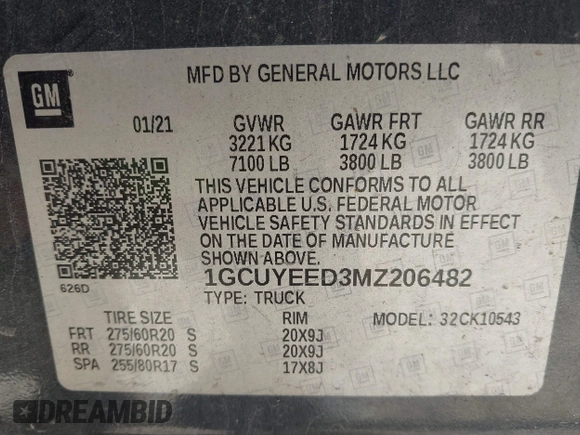 2021 Chevrolet Silverado 1500 RST with VIN 1GCUYEED3MZ206482, listed as a IAAI auction lot 41779419 with 74,171 mi miles and . Bid and sale history available at DreamBid. Image 9.