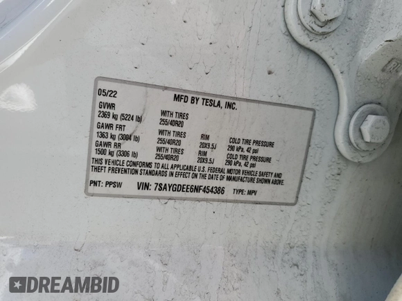 2022 Tesla Model Y Long Range with VIN 7SAYGDEE6NF454386, listed as a Copart auction lot 43506955 with 45,911 mi miles and Salvage Title. Bid and sale history available at DreamBid. Image 13.