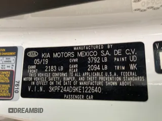 2019 Kia Forte LXS with VIN 3KPF24AD9KE122640, listed as a Copart auction lot 59232695 with 158,160 mi miles and Clean title. Bid and sale history available at DreamBid. Image 10.