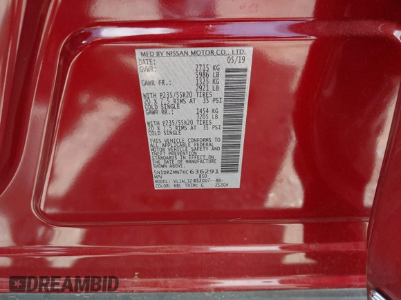 2019 Nissan Pathfinder S with VIN 5N1DR2MN7KC636291, listed as a IAAI auction lot 42094010 with 72,973 mi miles and . Bid and sale history available at DreamBid. Image 9.