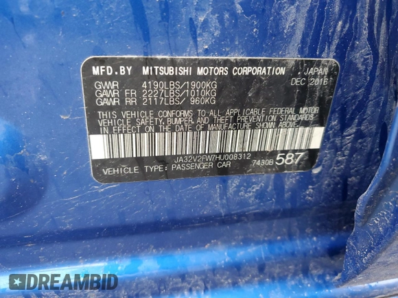 2017 Mitsubishi Lancer ES with VIN JA32V2FW7HU008312, listed as a Copart auction lot 45868643 with 81,278 mi miles. Bid and sale history available at carsss.com. Image 12.