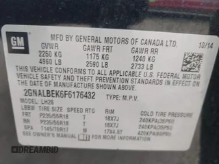 2015 Chevrolet Equinox LT with VIN 2GNALBEK6F6176432, listed as a IAAI auction lot 41864580 with 134,601 mi miles. Bid and sale history available at carsss.com. Image 9.