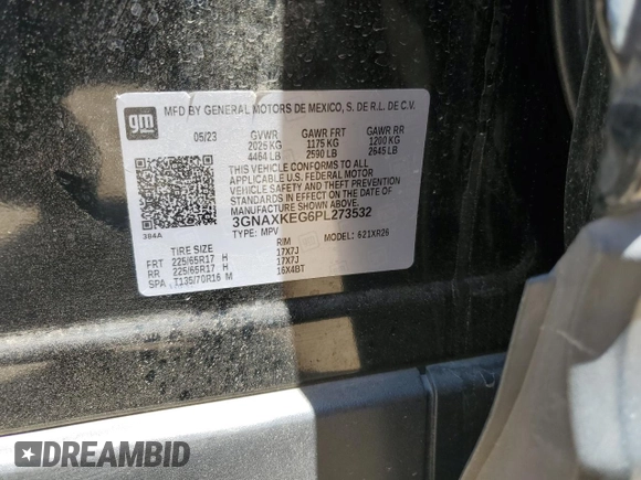 2023 Chevrolet Equinox LT z VIN 3GNAXKEG6PL273532, wystawiony jako Copart lot #57557705 z przebiegiem 36 354 mil mil oraz Szkoda całkowita • Salvage title. Historia ofert i sprzedaży dostępna na DreamBid. Obrazek 12.