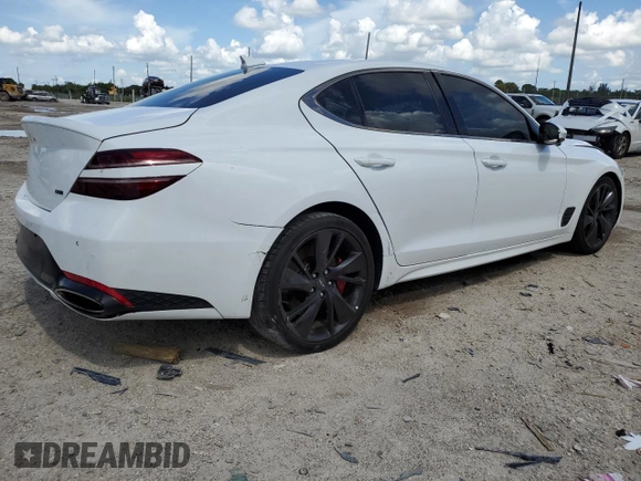 2023 Genesis G70 3.3T with VIN KMTG54TEXPU105082, listed as a Copart auction lot 65000724 with 12,941 mi miles and Salvage Title. Bid and sale history available at carsss.com. Image 3.