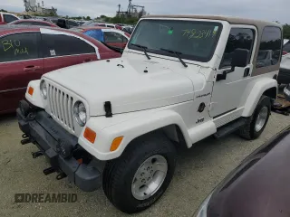 2002 Jeep Wrangler Sahara with VIN 1J4FA59S02P727359, listed as a Copart auction lot 74823414 with 84,186 mi miles and Salvage Title. Bid and sale history available at carsss.com. Image 1.