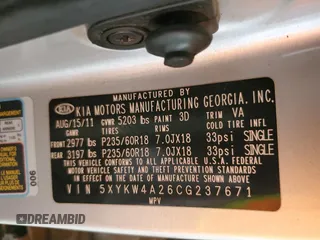 2012 Kia Sorento SX with VIN 5XYKW4A26CG237671, listed as a Copart auction lot 48226785 with 167,827 mi miles and Salvage Title. Bid and sale history available at carsss.com. Image 13.
