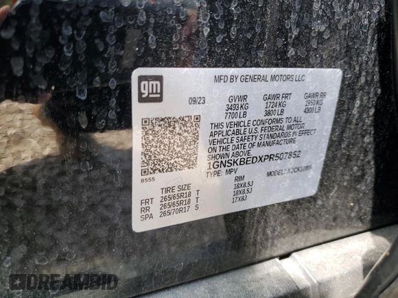 2023 Chevrolet Suburban LS with VIN 1GNSKBEDXPR507852, listed as a Copart auction lot 68348864 with 20,808 mi miles and Salvage title. Bid and sale history available at DreamBid. Image 15.