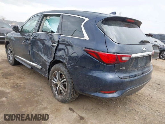 2019 Infiniti QX60 Luxe with VIN 5N1DL0MM1KC566946, listed as a IAAI auction lot 41887596 with 108,035 mi miles and . Bid and sale history available at DreamBid. Image 3.