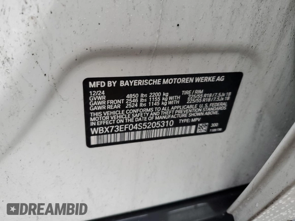 2025 BMW X1 xDrive28i z VIN WBX73EF04S5205310, wystawiony jako Copart lot #51547245 z przebiegiem Nie podano mil oraz Szkody całkowita. Historia ofert i sprzedaży dostępna na DreamBid. Obrazek 14.