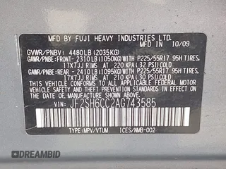 2010 Subaru Forester X Premium with VIN JF2SH6CC2AG743585, listed as a IAAI auction lot 42110290 with 263,942 mi miles and . Bid and sale history available at DreamBid. Image 9.