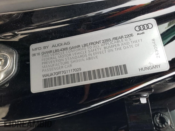 2016 Audi A3 1.8T Premium with VIN WAUA7GFF7G1117029, listed as a Copart auction lot 67935812 with 61,463 mi miles. Bid and sale history available at carsss.com. Image 14.