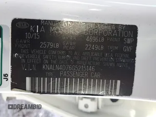 2016 Kia Cadenza with VIN KNALN4D76G5215146, listed as a Copart auction lot 46990565 with 95,512 mi miles and Salvage Title. Bid and sale history available at DreamBid. Image 15.