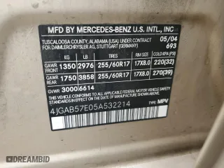 2005 Mercedes-Benz M-Class 3.7L with VIN 4JGAB57E05A532214, listed as a Copart auction lot 47985605 with 227,377 mi miles and Clean Title. Bid and sale history available at carsss.com. Image 12.