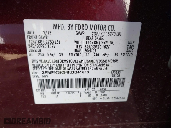 2019 Ford Edge Titanium z VIN 2FMPK3K94KBB41673, wystawiony jako IAAI lot #41762692 z przebiegiem 82 812 mil mil oraz . Historia ofert i sprzedaży dostępna na DreamBid. Obrazek 9.