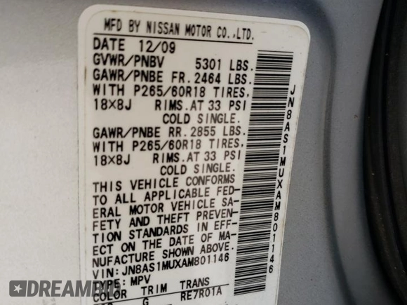 2010 Infiniti FX with VIN JN8AS1MUXAM801146, listed as a Copart auction lot 54767945 with 139,853 mi miles and Salvage title. Bid and sale history available at DreamBid. Image 13.