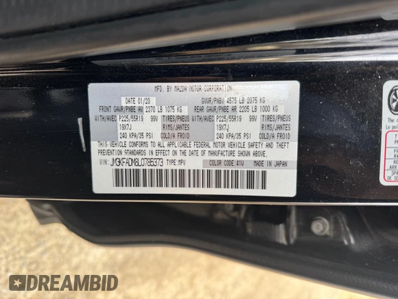 2020 Mazda CX-5 Grand Touring with VIN JM3KFADM8L0785373, listed as a Copart auction lot 50829175 with 135,736 mi miles and Clean Title. Bid and sale history available at DreamBid. Image 10.