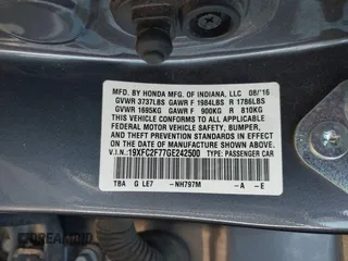 2016 Honda Civic Sedan EX with VIN 19XFC2F77GE242500, listed as a IAAI auction lot 41296714 with 143,051 mi miles. Bid and sale history available at carsss.com. Image 9.