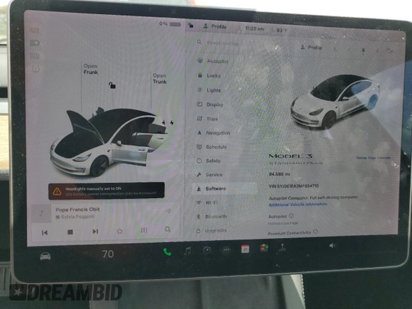 2021 Tesla Model 3 Standard Range Plus with VIN 5YJ3E1EA2MF854713, listed as a Copart auction lot 53783535 with 84,585 mi miles and Non Repairable. Bid and sale history available at DreamBid. Image 9.