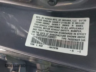 2020 Honda Insight EX with VIN 19XZE4F57LE009521, listed as a IAAI auction lot 42699162 with 161,116 mi miles and . Bid and sale history available at DreamBid. Image 9.