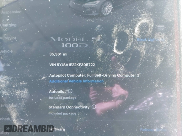 2019 Tesla Model S 75D с VIN 5YJSA1E22KF305722, выставлен на аукционе IAAI как лот 41765921 с пробегом 35 361 миль миль и . История ставок и продаж доступна на DreamBid. Изображение 7.