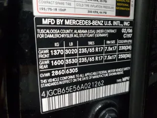 2006 Mercedes-Benz R-Class 3.5L with VIN 4JGCB65E56A021262, listed as a Copart auction lot 74592504 with 173,896 mi miles and Salvage Title. Bid and sale history available at carsss.com. Image 15.