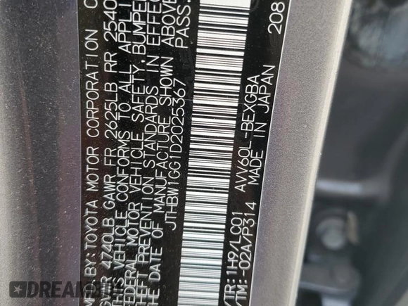 2013 Lexus ES 300h with VIN JTHBW1GG1D2025367, listed as a Copart auction lot 54745465 with 101,060 mi miles and Clean title. Bid and sale history available at DreamBid. Image 12.