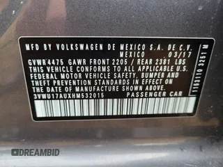 2017 Volkswagen Golf SportWagen S with VIN 3VWU17AUXHM532015, listed as a IAAI auction lot 41800500 with 81,694 mi miles. Bid and sale history available at carsss.com. Image 9.