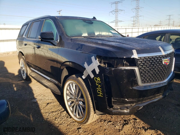 2024 Cadillac Escalade Premium Luxury with VIN 1GYS4BKL9RR232325, listed as a Copart auction lot 77145544 with 4,677 mi miles and Salvage Title. Bid and sale history available at carsss.com. Image 4.