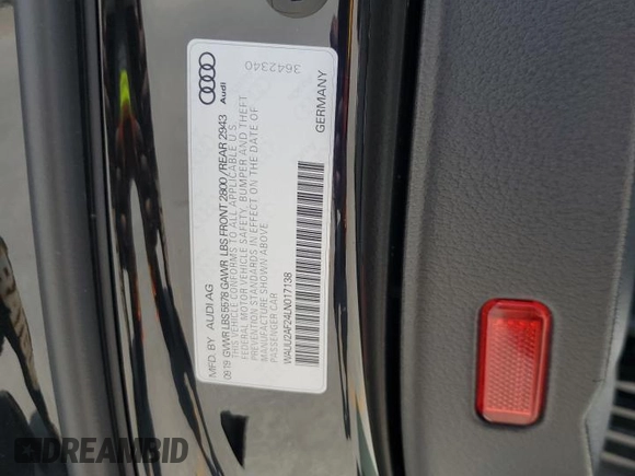 2020 Audi A7 Premium Plus with VIN WAUU2AF24LN017138, listed as a Copart auction lot 57811094 with 33,764 mi miles and Clean Title. Bid and sale history available at carsss.com. Image 12.