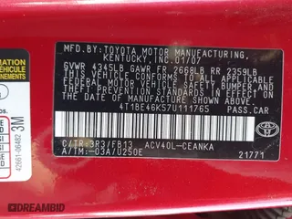2007 Toyota Camry CE with VIN 4T1BE46K57U111765, listed as a IAAI auction lot 42058314 with 193,972 mi miles. Bid and sale history available at carsss.com. Image 9.