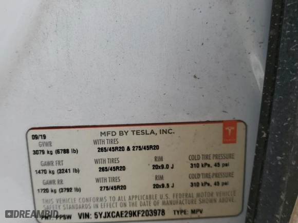 2019 Tesla Model X 75D with VIN 5YJXCAE29KF203978, listed as a Copart auction lot 46712135 with NaN miles and Salvage Title. Bid and sale history available at carsss.com. Image 13.