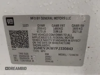 2023 Chevrolet Traverse RS with VIN 1GNEVJKW7PJ330843, listed as a IAAI auction lot 41583813 with 16,683 mi miles and . Bid and sale history available at DreamBid. Image 9.