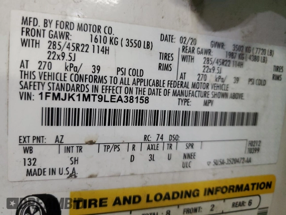 2020 Ford Expedition Max Platinum with VIN 1FMJK1MT9LEA38158, listed as a Copart auction lot 42392845 with 126,701 mi miles and Salvage title. Bid and sale history available at DreamBid. Image 13.
