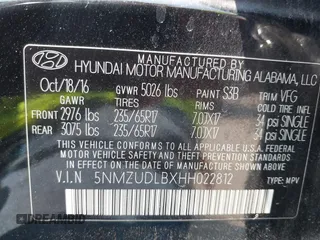 2017 Hyundai Santa Fe 2.4L with VIN 5NMZUDLBXHH022812, listed as a IAAI auction lot 42272430 with 76,121 mi miles and . Bid and sale history available at DreamBid. Image 9.