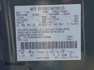 2008 Ford F-150 XLT with VIN 1FTPW04508KC19446, listed as a IAAI auction lot 42830940 with 178,578 mi miles and . Bid and sale history available at DreamBid. Image 9.