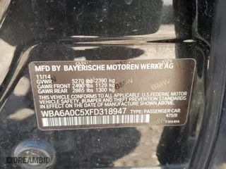 2015 BMW 6 Series 640i with VIN WBA6A0C5XFD318947, listed as a Copart auction lot 50228615 with 78,202 mi miles and Clean Title. Bid and sale history available at carsss.com. Image 13.
